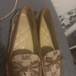Michael Kors Tan and Brown Logo Loafers